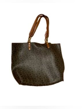 Calvin Klein Signature Large East West Tote Brown/Tan Gold Hardware Purse